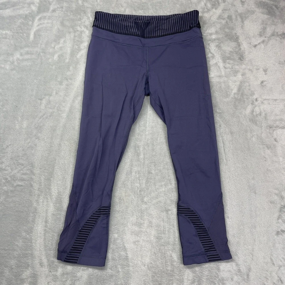 Lululemon Leggings Womens 6 (26/22) Purple Stripe‎ Waistband Run Inspire Crop II